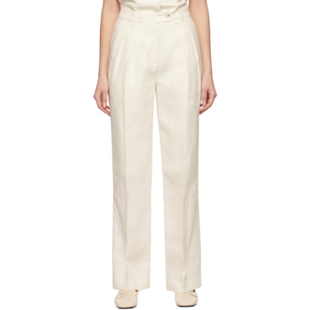 Loulou Studio Off-white Linen Bidong Trousers M - Picture 6 of 7
